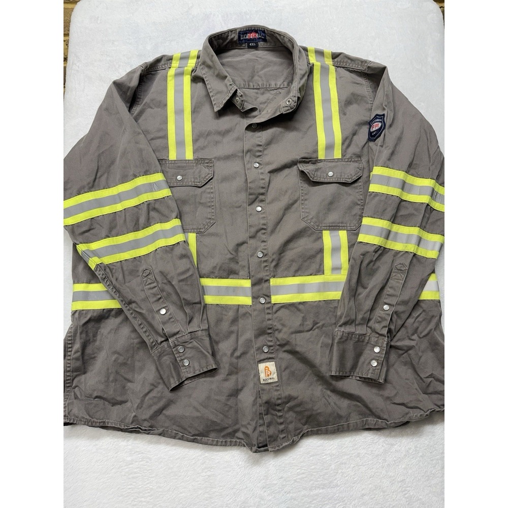 BOCOMAL FR 4XL Shirt High Visibility Button Down Gray Welding/Electrical FR